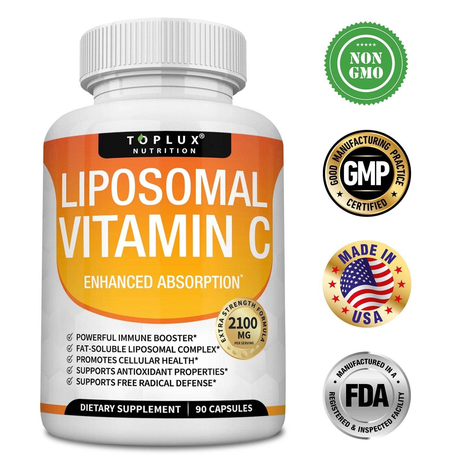 Boost Your Immunity with Toplux Nutrition Liposomal Vitamin C 2100mg - Powerful Antioxidant for Skin Health and Overall Wellness