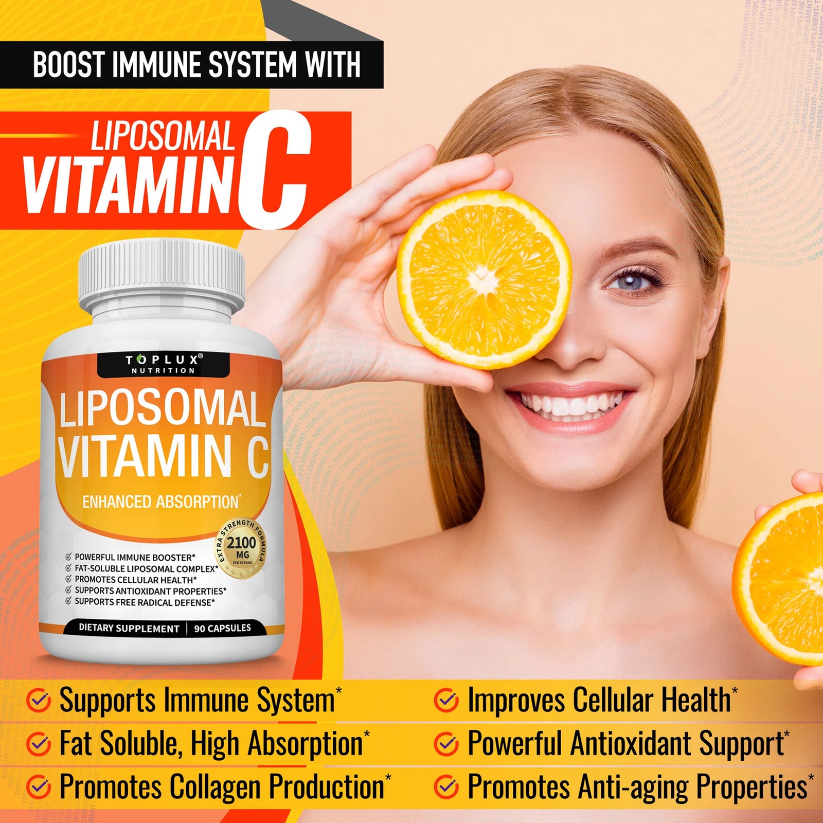 Boost Your Immunity with Toplux Nutrition Liposomal Vitamin C 2100mg - Powerful Antioxidant for Skin Health and Overall Wellness