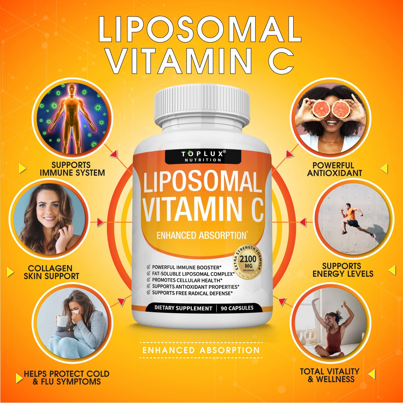 Boost Your Immunity with Toplux Nutrition Liposomal Vitamin C 2100mg - Powerful Antioxidant for Skin Health and Overall Wellness