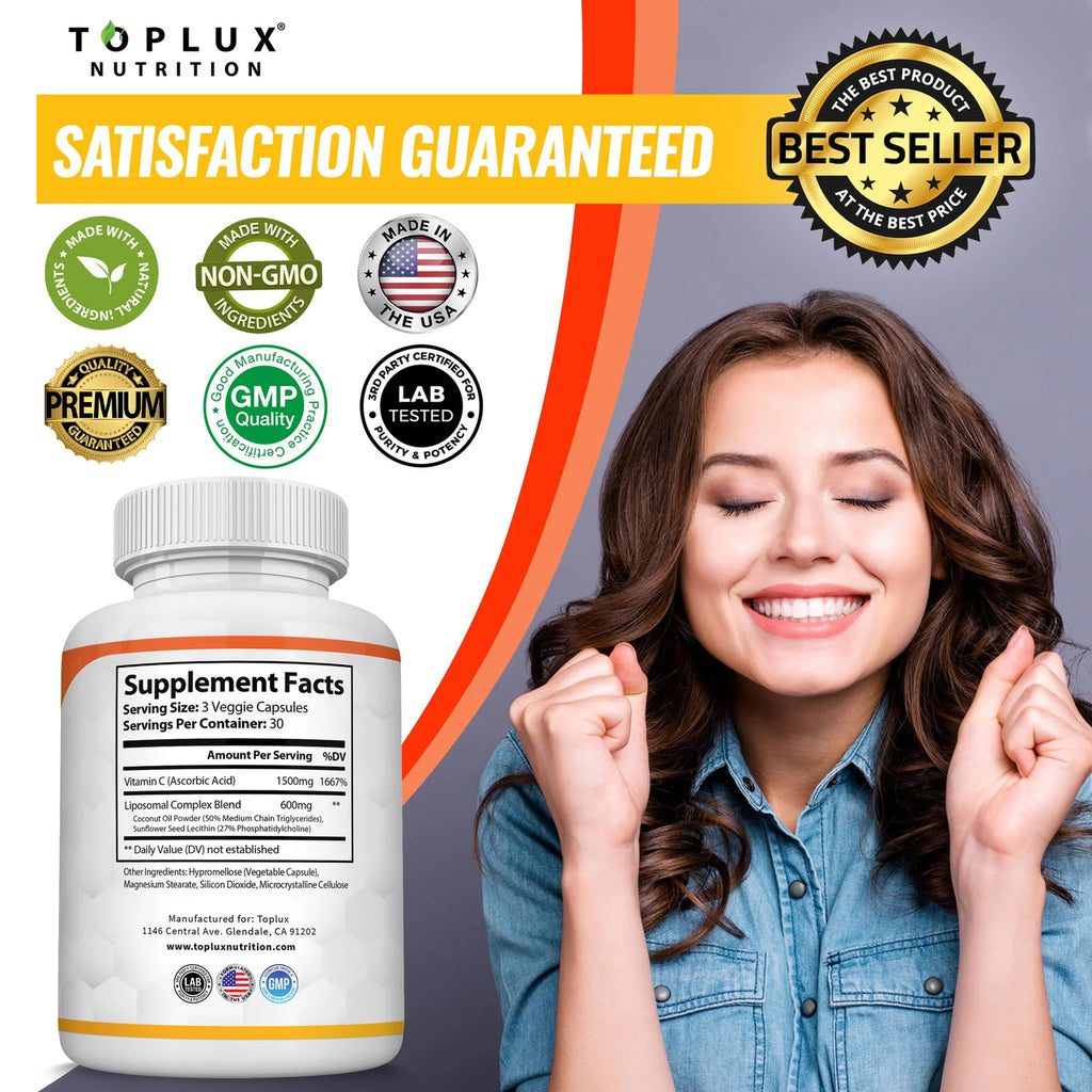 Boost Your Immunity with Toplux Nutrition Liposomal Vitamin C 2100mg - Powerful Antioxidant for Skin Health and Overall Wellness