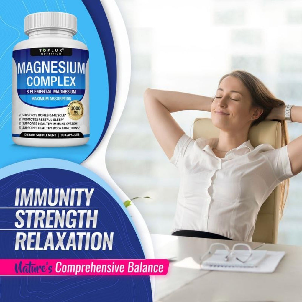Elevate Your Health with Toplux Magnesium Complex: 1000mg of 8 Powerful Magnesium Forms in 90 Capsules