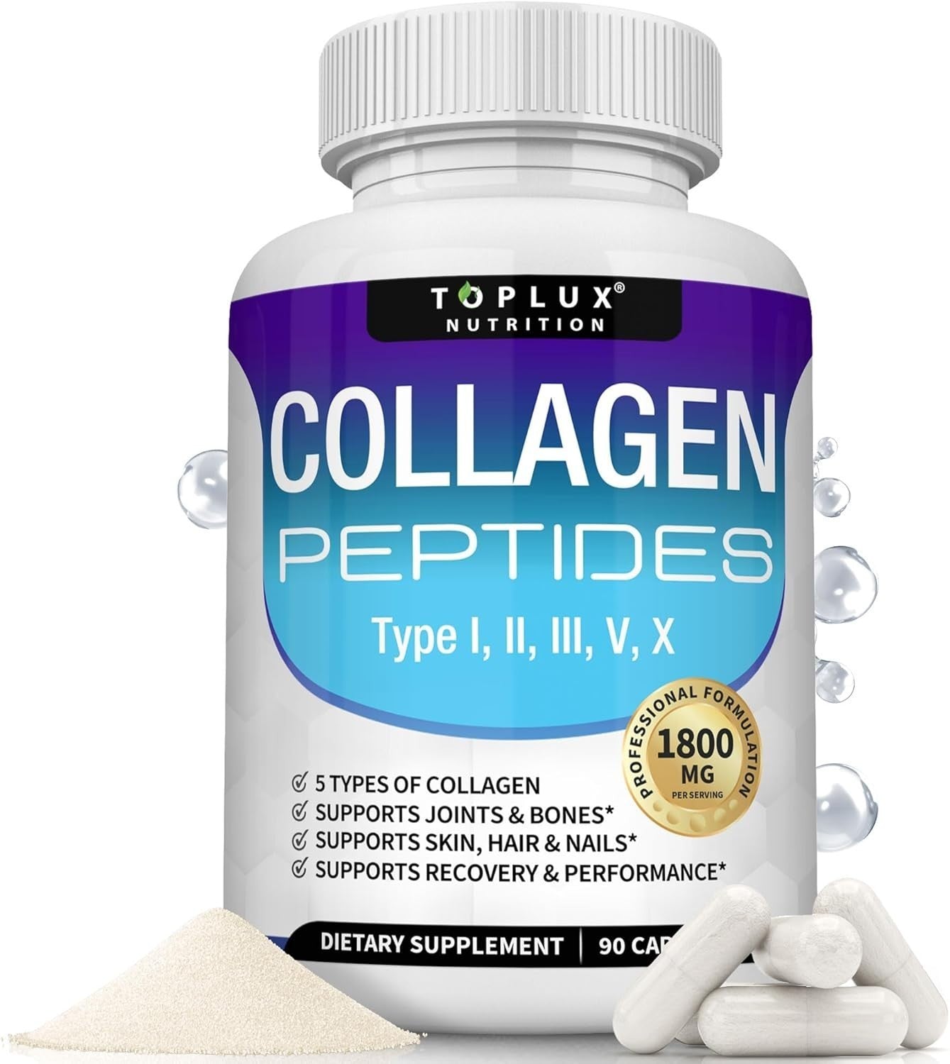 Toplux Nutrition Multi Collagen Peptides Pills1800 Mg Complex-Hydrol